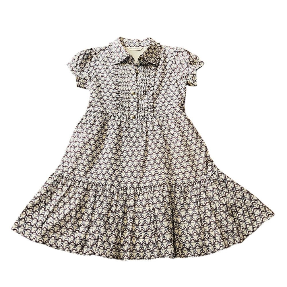 Janie and Jack White, Blue & Brown Equestrian Patterned Dress Size 7 NWT